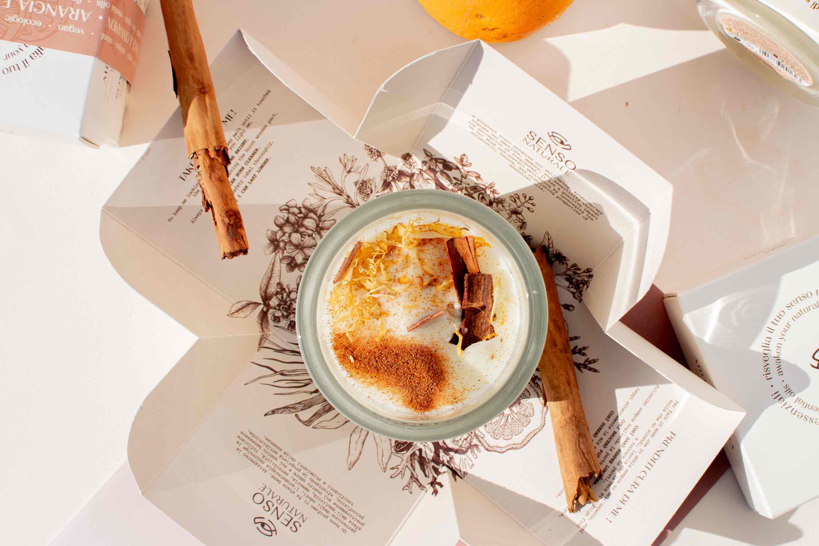 Senso Naturale Aromatherapy 100% Soy Wax Candle & Wooden Wick, Orange & Cinnamon 5oz