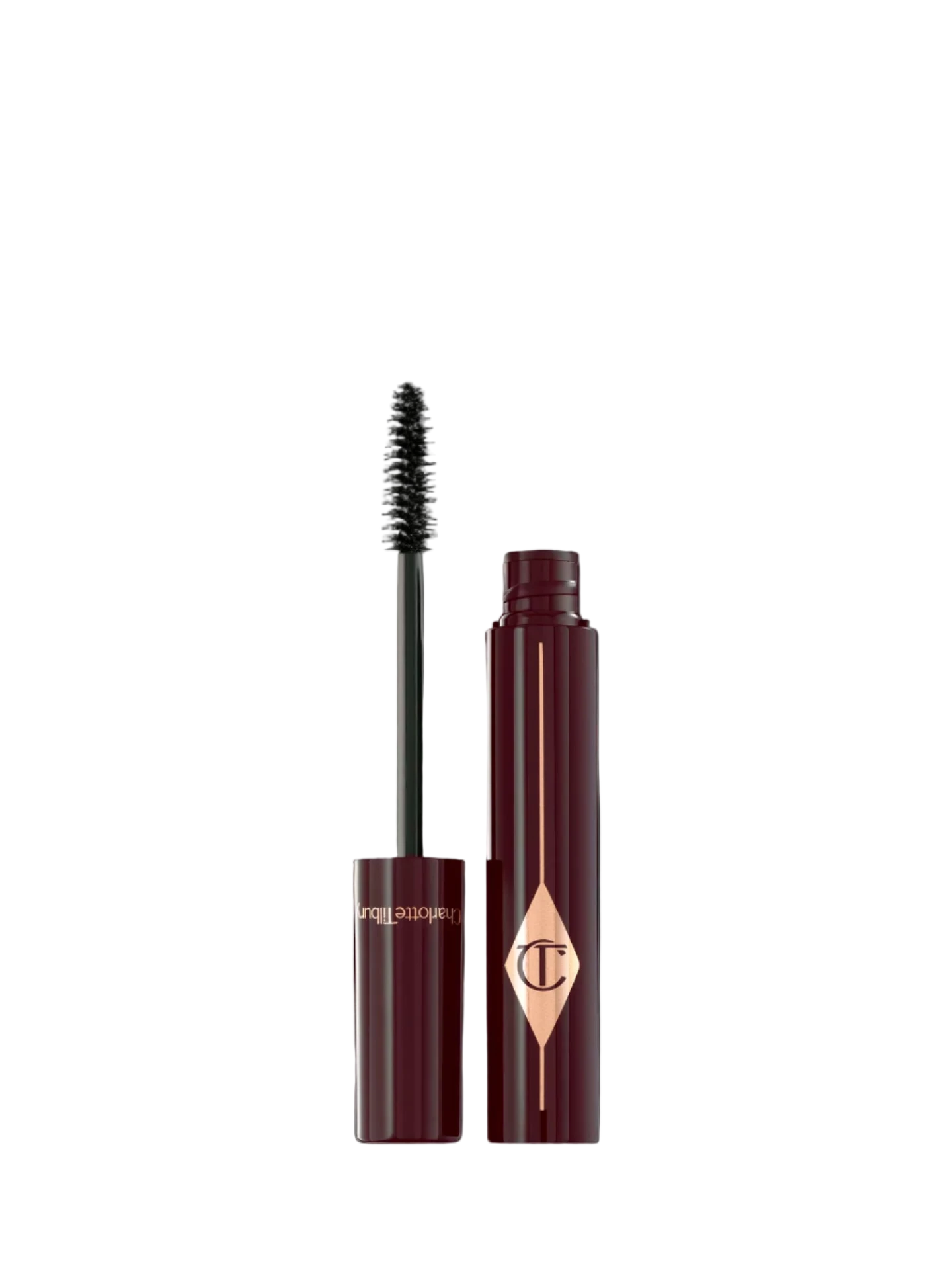 Mascara with brush and tube on a white background