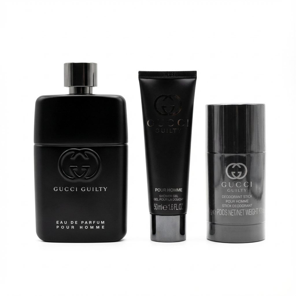 Gucci Guilty Pour Homme 3 Piece Gift Set: Eau de Parfum 90ml - Deodorant Stick 75ml - Shower Gel 50ml