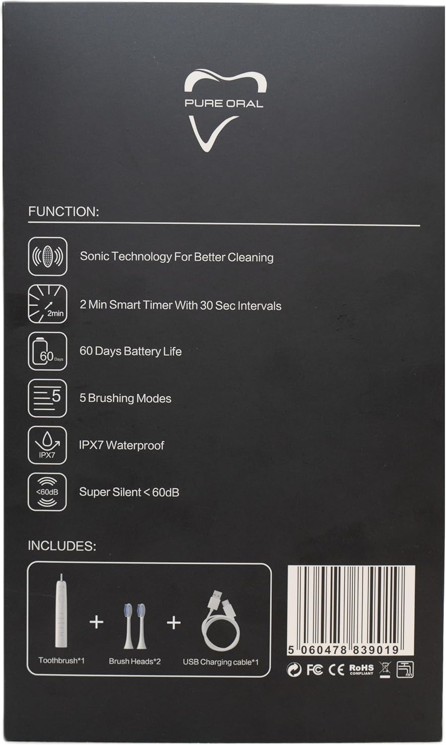 Pure Oral Sonic Toothbrush White